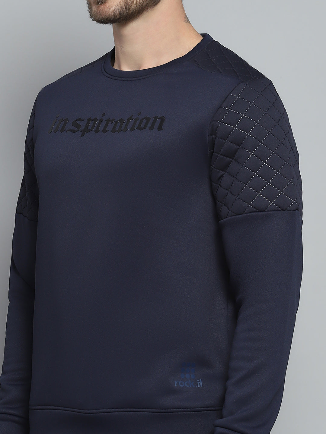 Rock.it Men Navy Blue Printed Round Neck Full Sleeve Sweatshirt