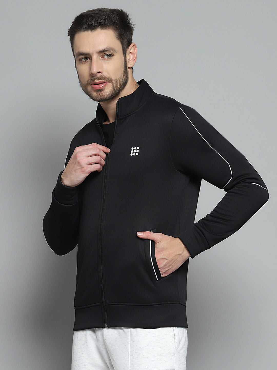 Rock.it Men Black Solid Mock Neck Full Sleeve Sweatshirt