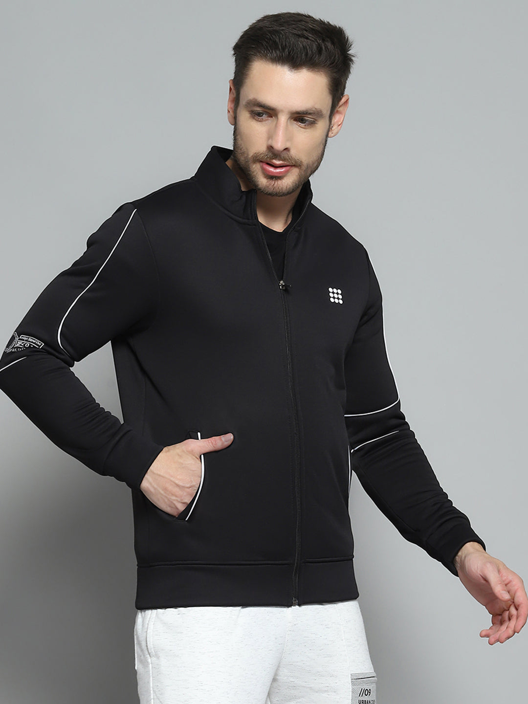 Rock.it Men Black Solid Mock Neck Full Sleeve Sweatshirt