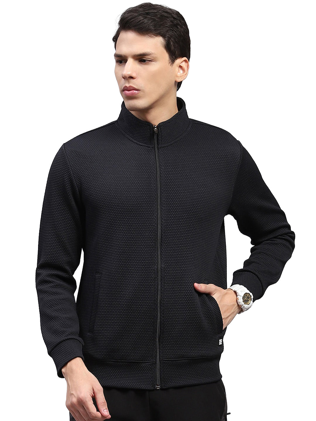 Rock.it Men Black Self Design Turtle Neck Full Sleeve Sweatshirt
