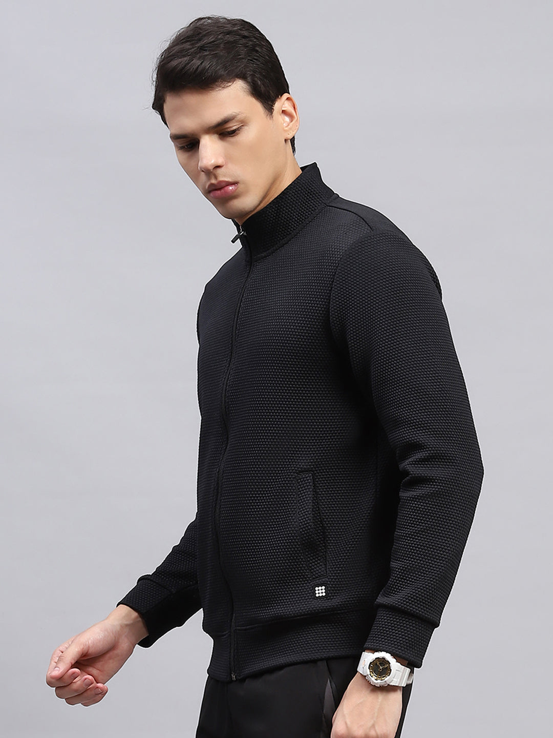 Rock.it Men Black Self Design Turtle Neck Full Sleeve Sweatshirt