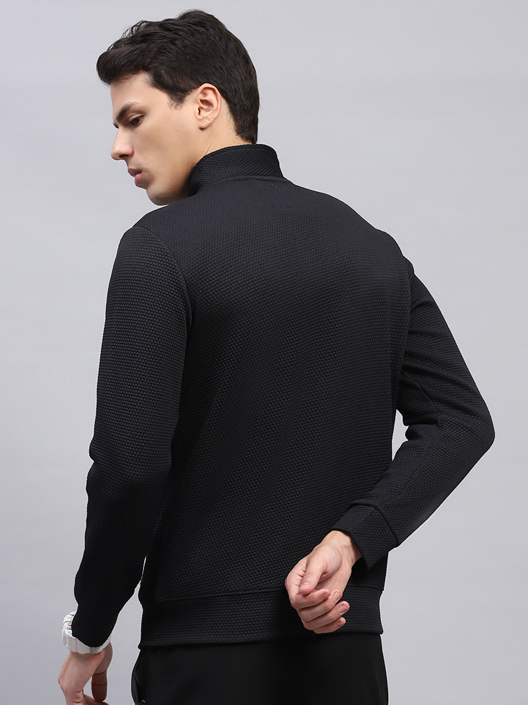 Rock.it Men Black Self Design Turtle Neck Full Sleeve Sweatshirt