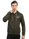 Rock.it Men Olive Self Design Hooded Full Sleeve Sweatshirt
