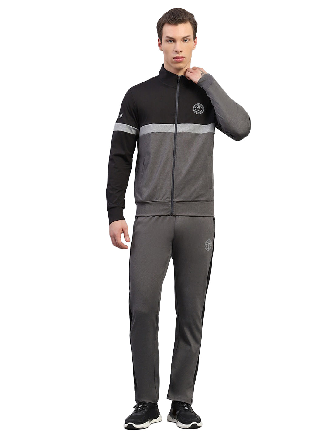 Rock.it Men Grey Printed Round Neck Full Sleeve Winter Tracksuit