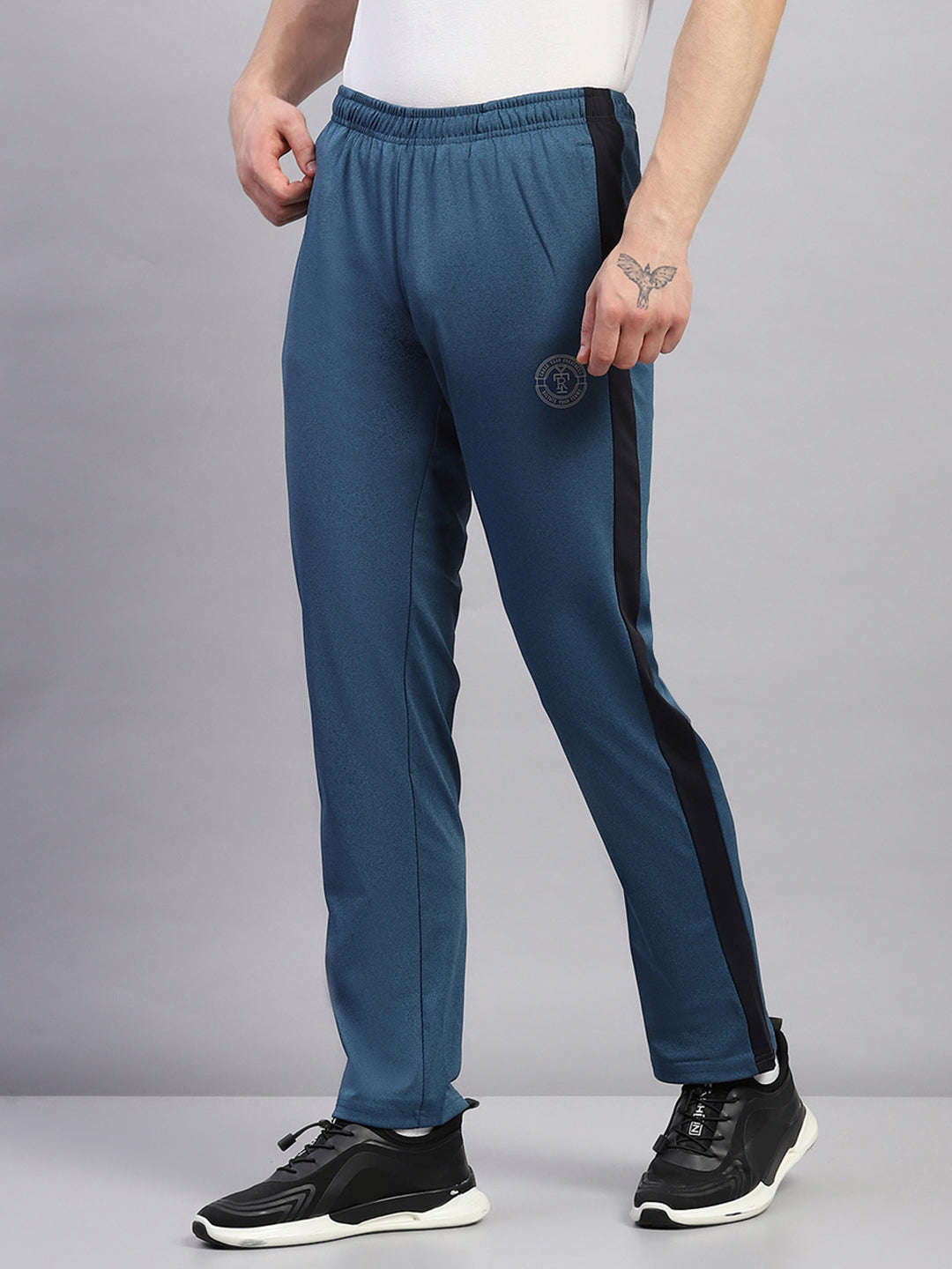 Rock.it Men Teal Blue Printed Round Neck Full Sleeve Winter Tracksuit