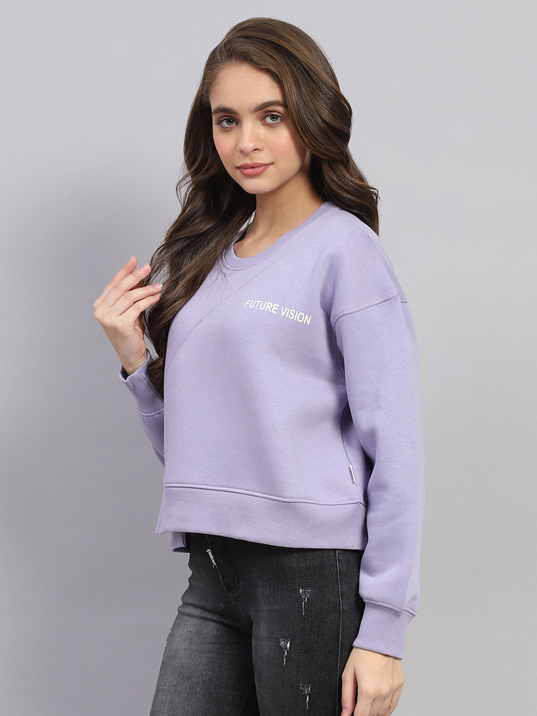 Rock.it Women Purple Printed Round Neck Full Sleeve Sweatshirt
