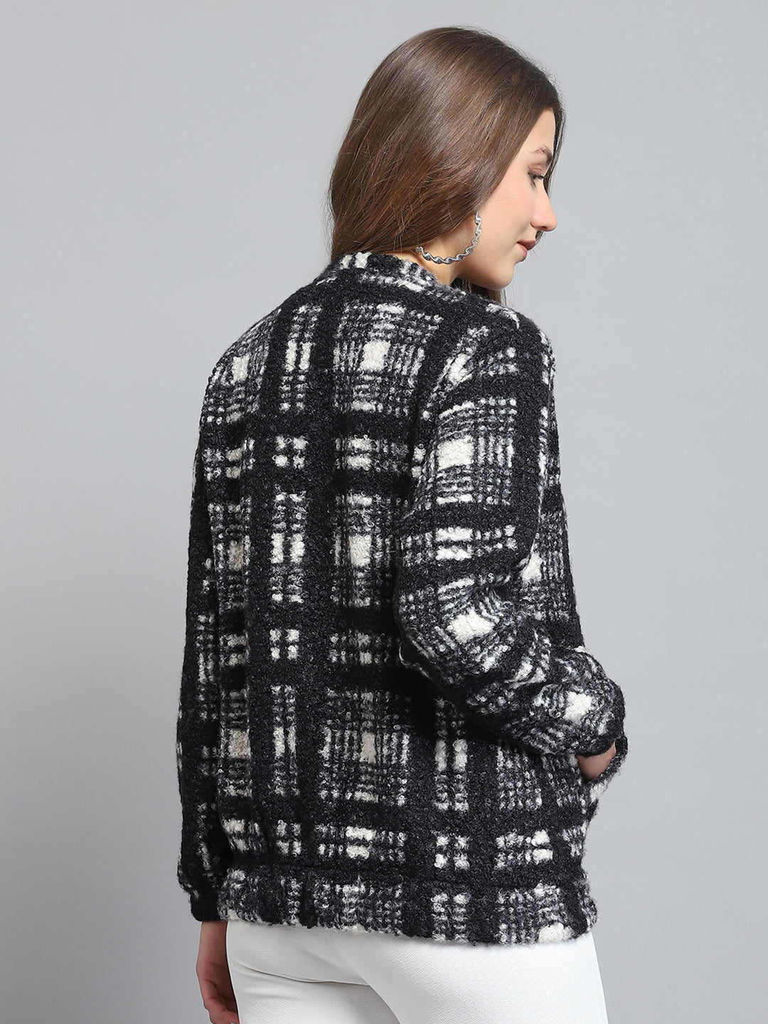 Rock.it Women Black Self Design Round Neck Full Sleeve Sweatshirt