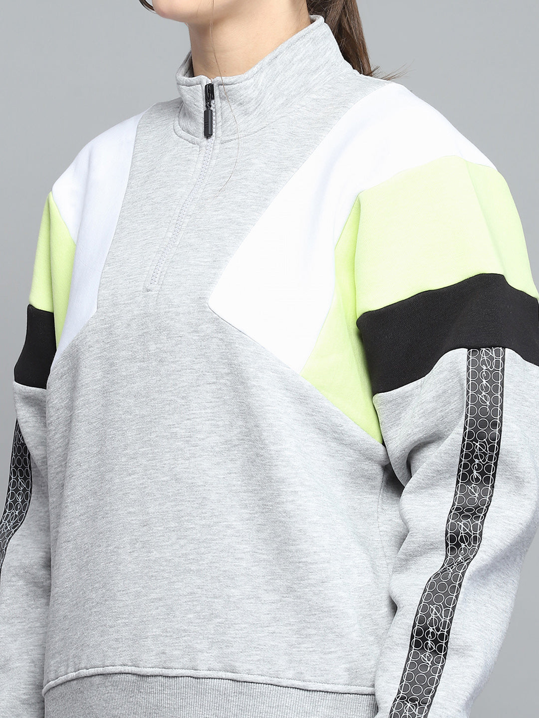 Rock.it Women Grey Solid Mock Neck Full Sleeve Sweatshirt