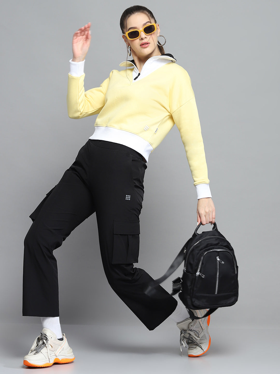 Rock.it Women Yellow Solid Collar Full Sleeve Sweatshirt