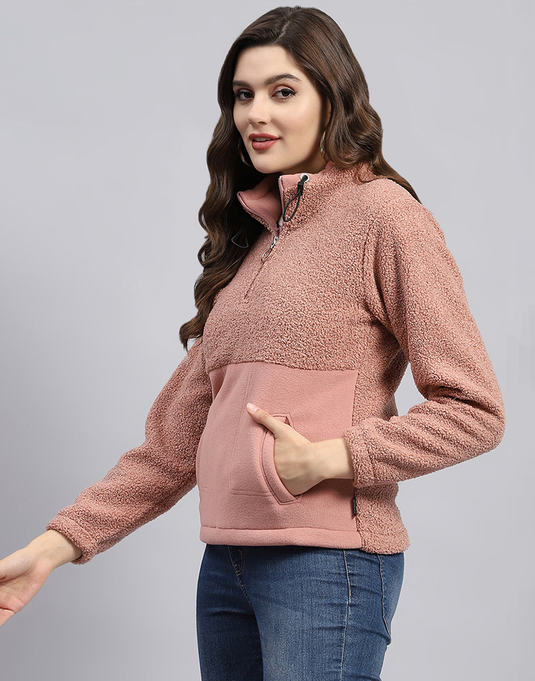 Rock.it Women Pink Solid Turtle Neck Full Sleeve Sweatshirt