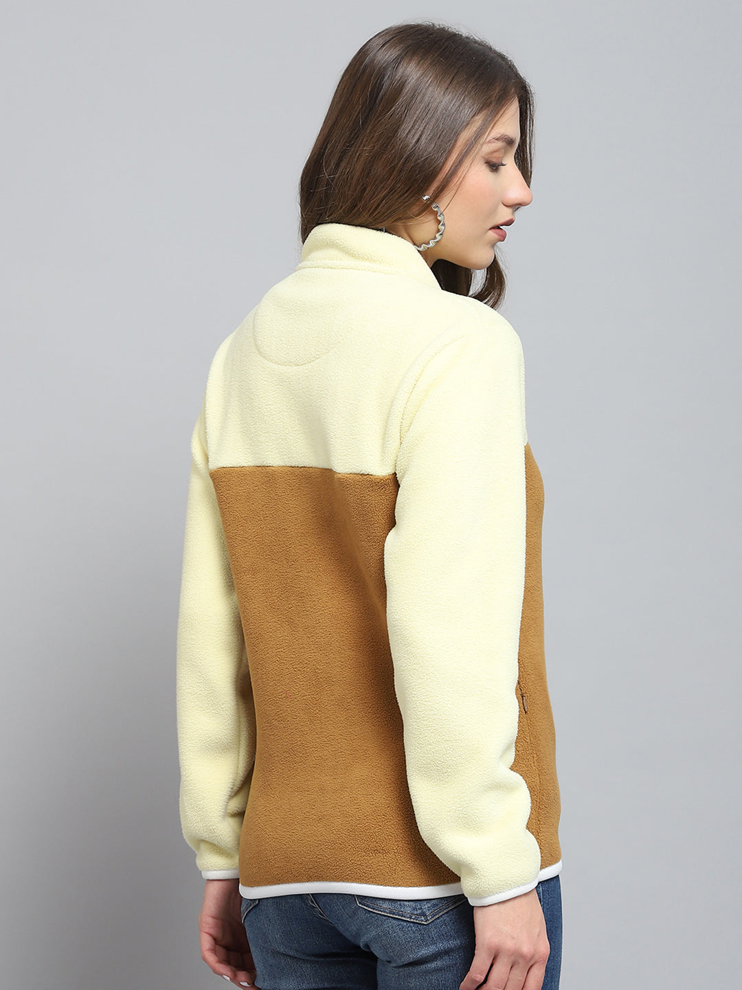 Rock.it Women Brown Self Design Mock Neck Full Sleeve Sweatshirt