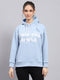 Rock.it Women Sky Blue Printed Hooded Full Sleeve Sweatshirt