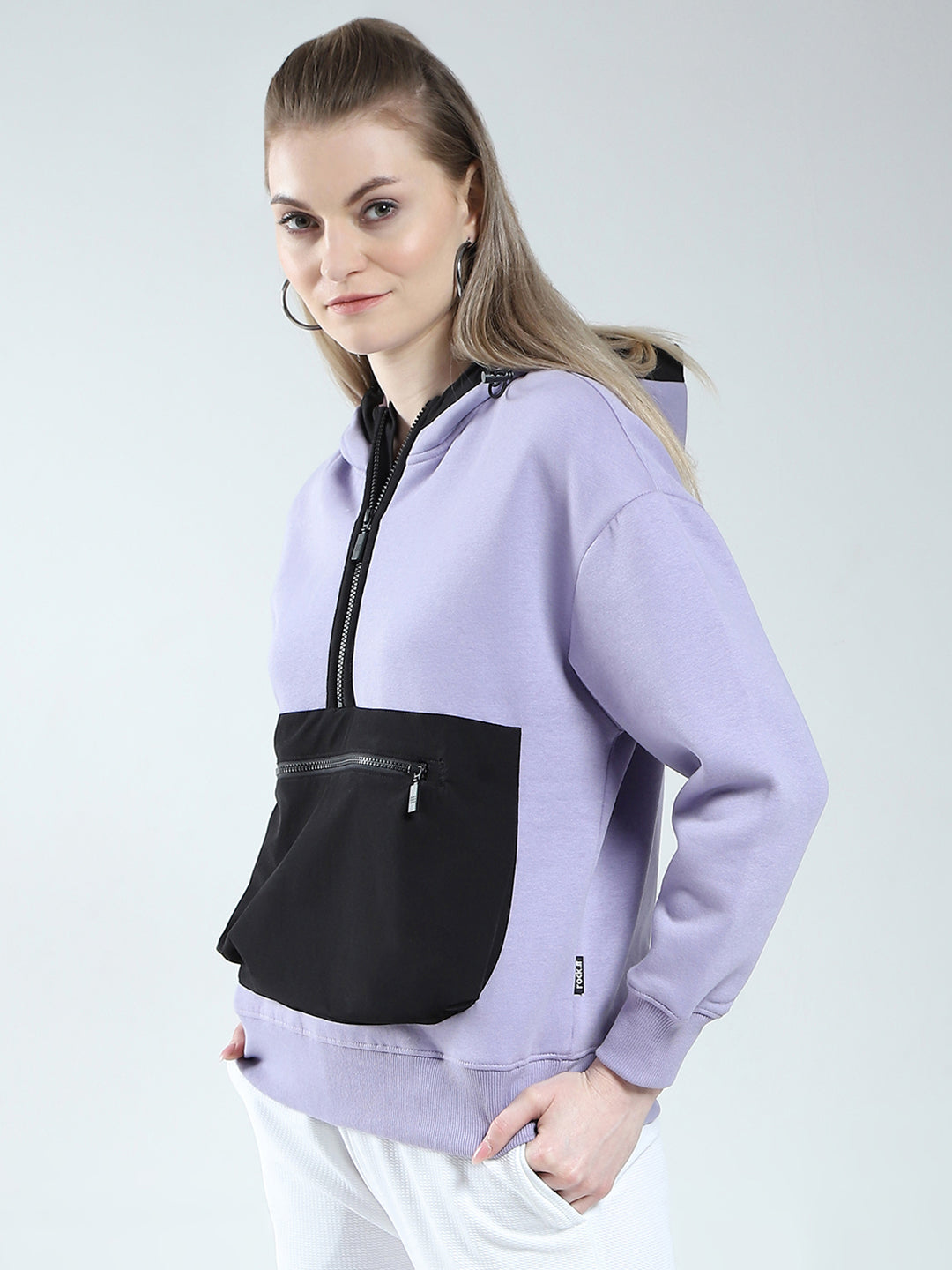 Rock.it Women Purple Solid Hooded Full Sleeve Sweatshirt