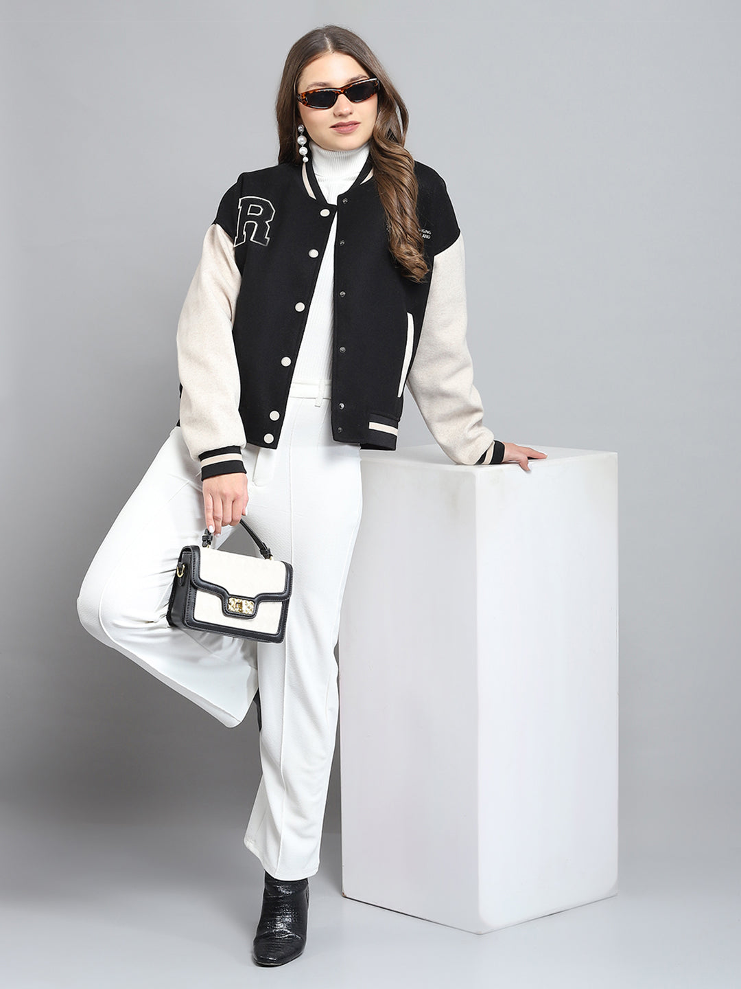 Rock.it Women Black Printed Band Collar Full Sleeve Jacket