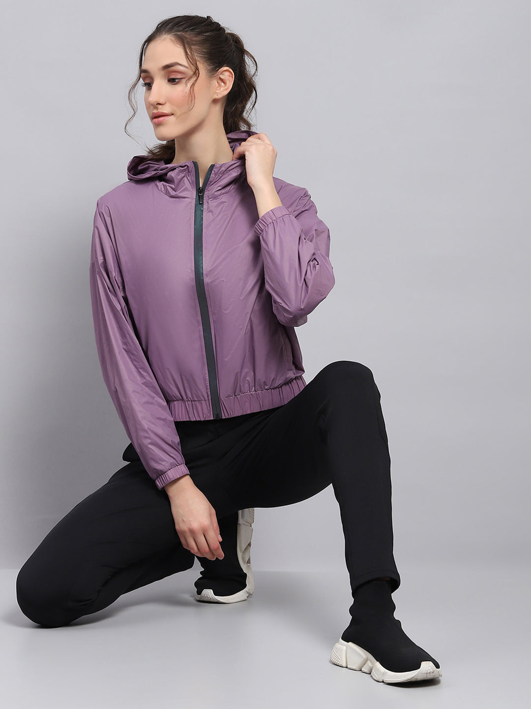 Rock.it Women Purple Solid Hooded Full Sleeve Jacket