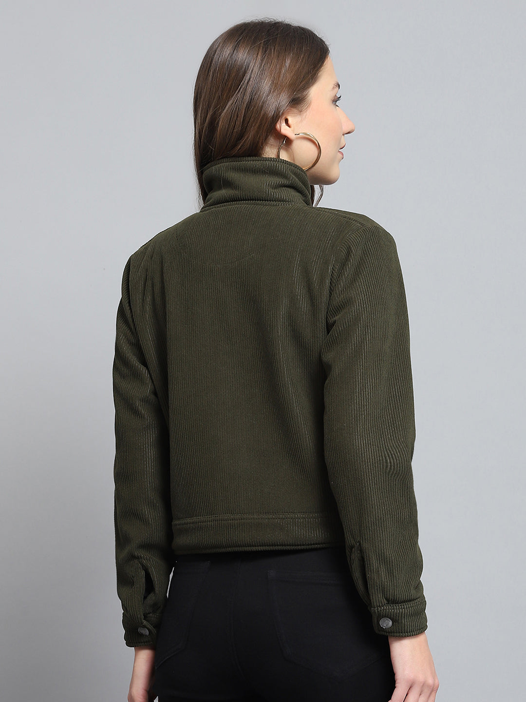 Rock.it Women Olive Solid Collar Full Sleeve Jacket