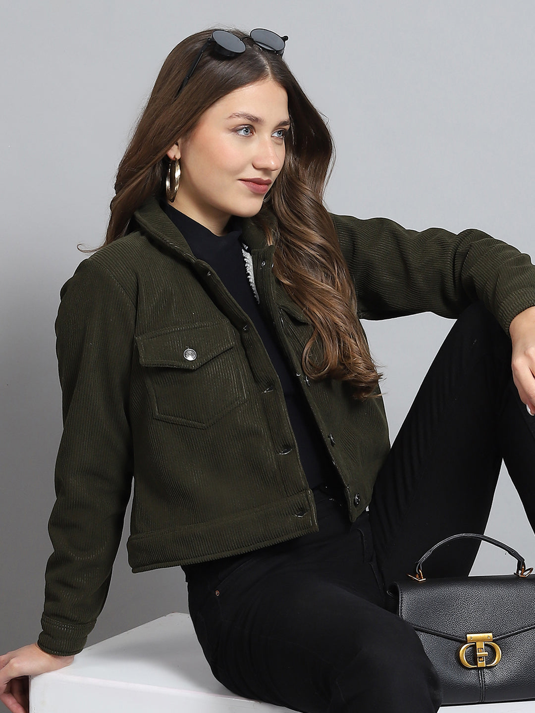 Rock.it Women Olive Solid Collar Full Sleeve Jacket
