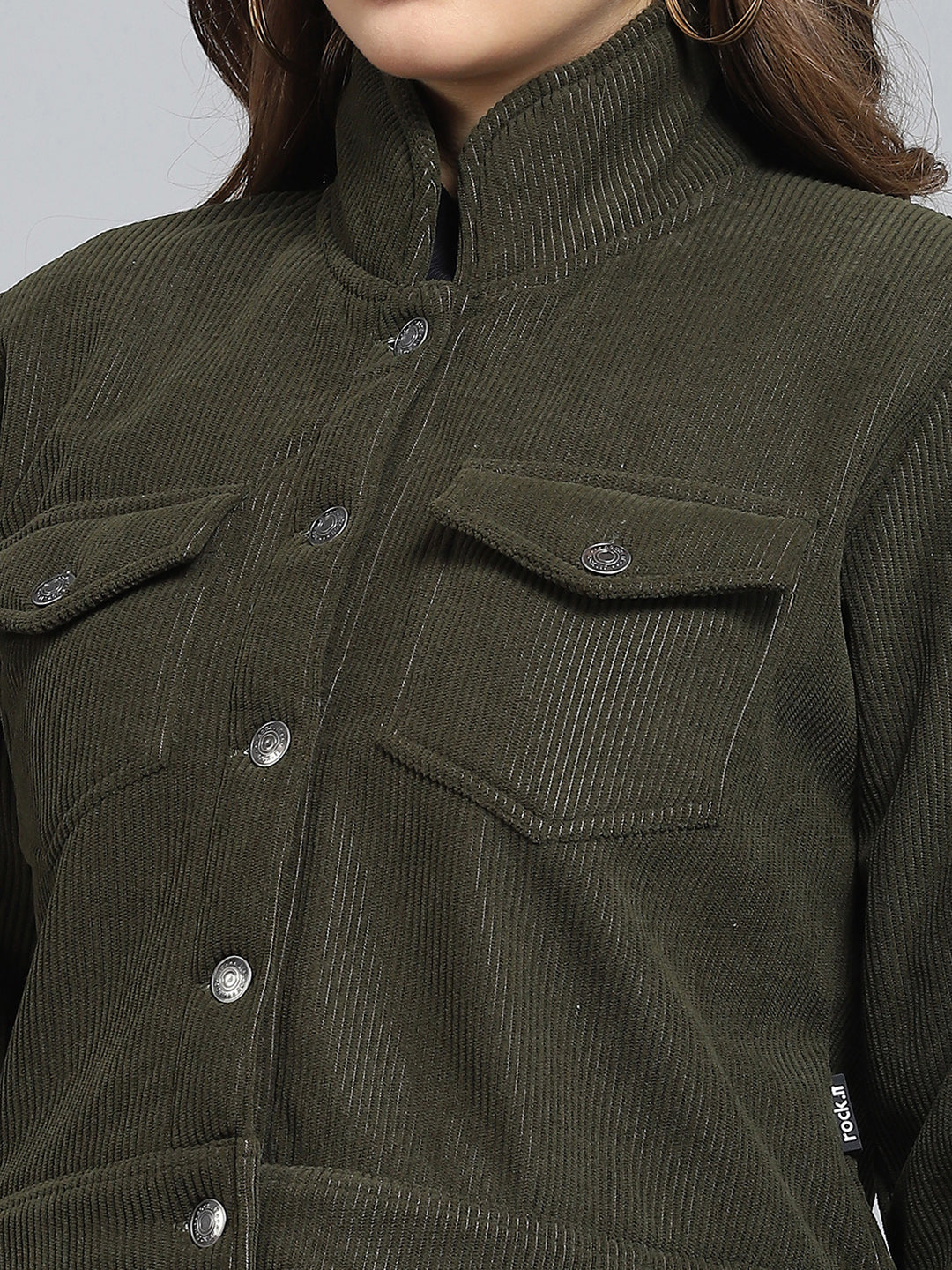 Rock.it Women Olive Solid Collar Full Sleeve Jacket