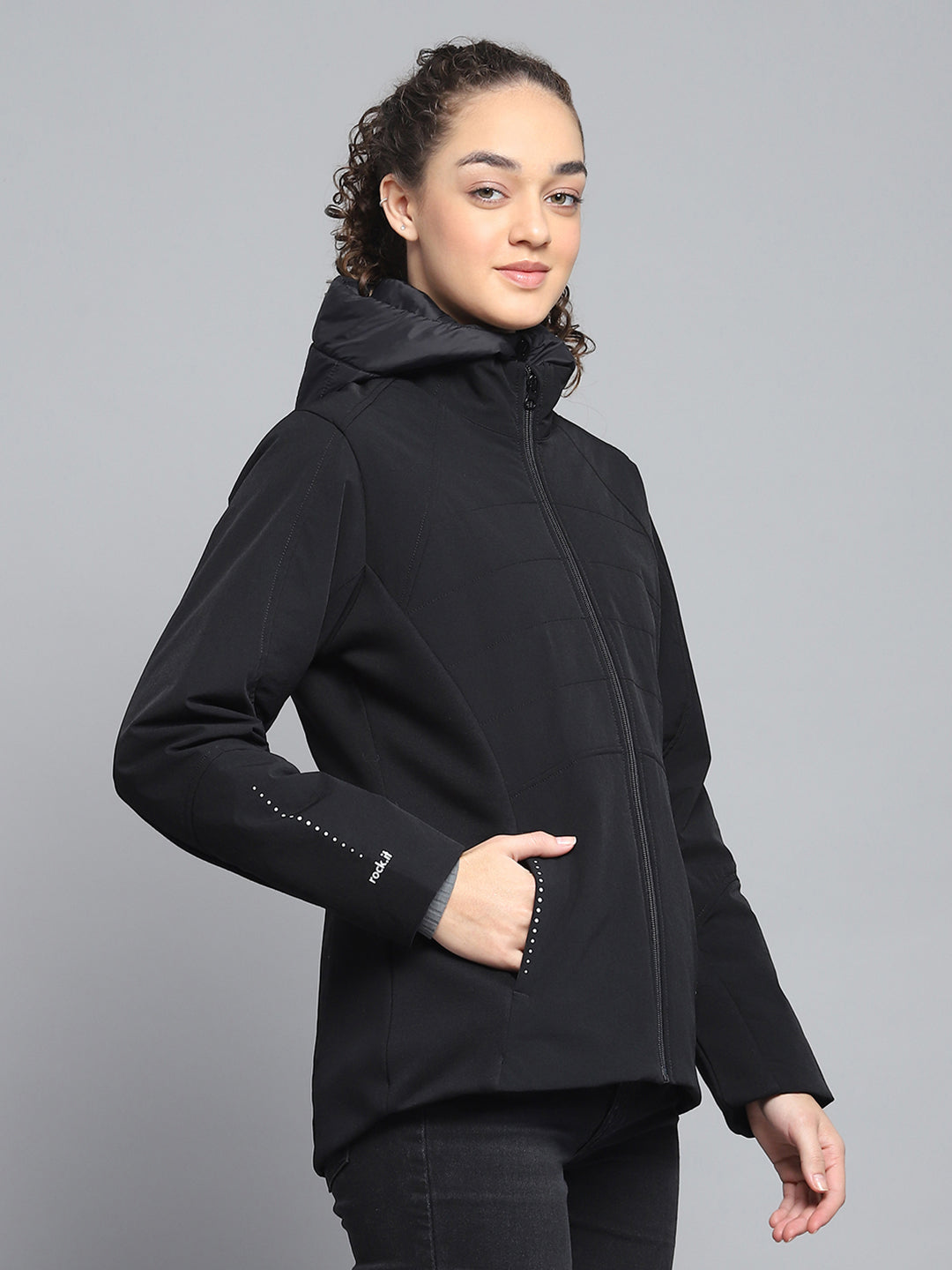 Rock.it Women Black Solid Detachable Hood Full Sleeve Jacket