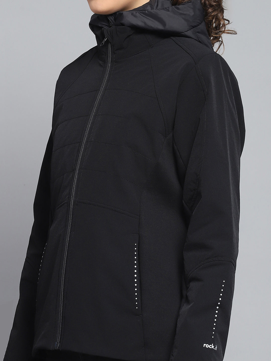 Rock.it Women Black Solid Detachable Hood Full Sleeve Jacket