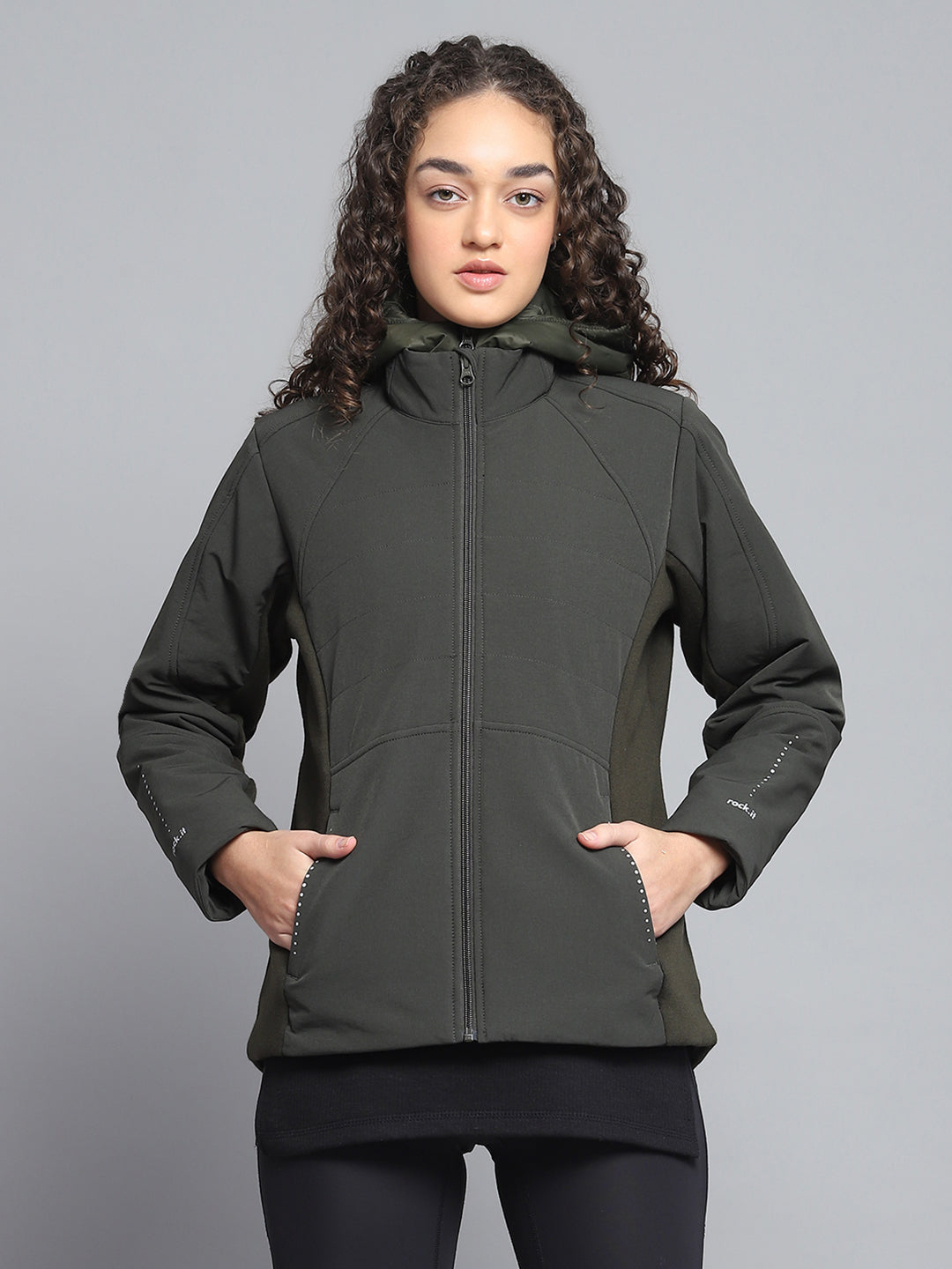 Rock.it Women Olive Solid Detachable Hood Full Sleeve Jacket