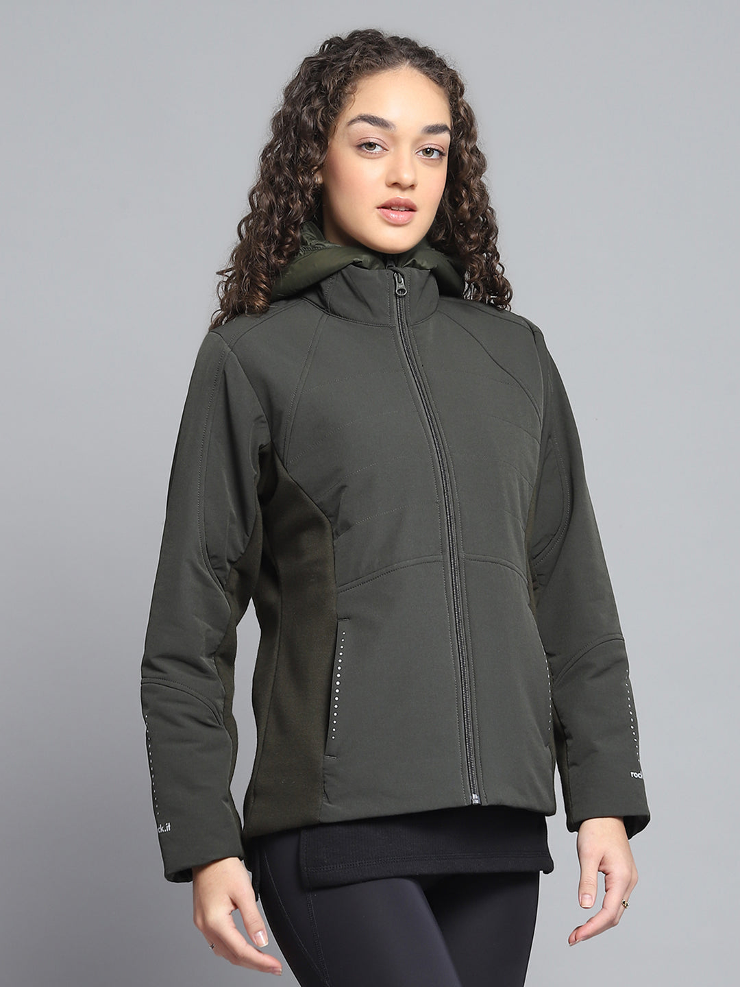 Rock.it Women Olive Solid Detachable Hood Full Sleeve Jacket