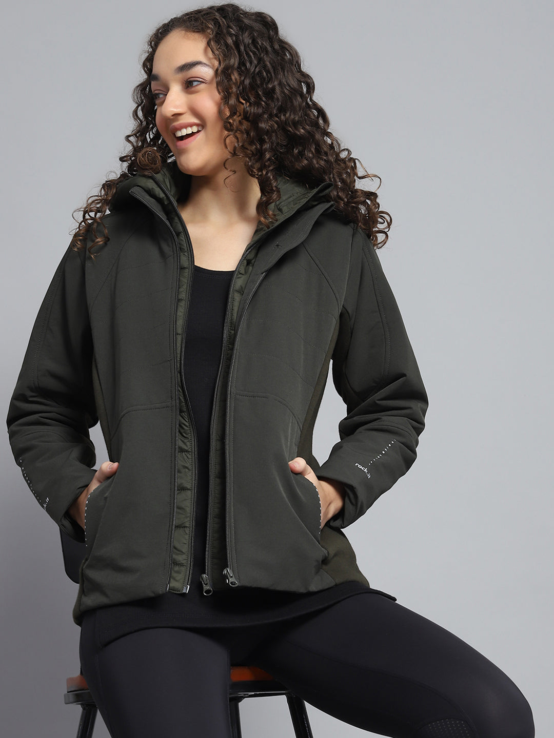 Rock.it Women Olive Solid Detachable Hood Full Sleeve Jacket