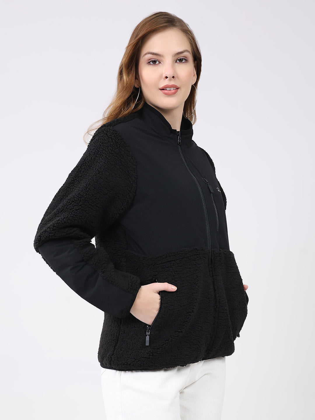 Rock.it Women Black Solid Mock Neck Full Sleeve Reversible Jacket