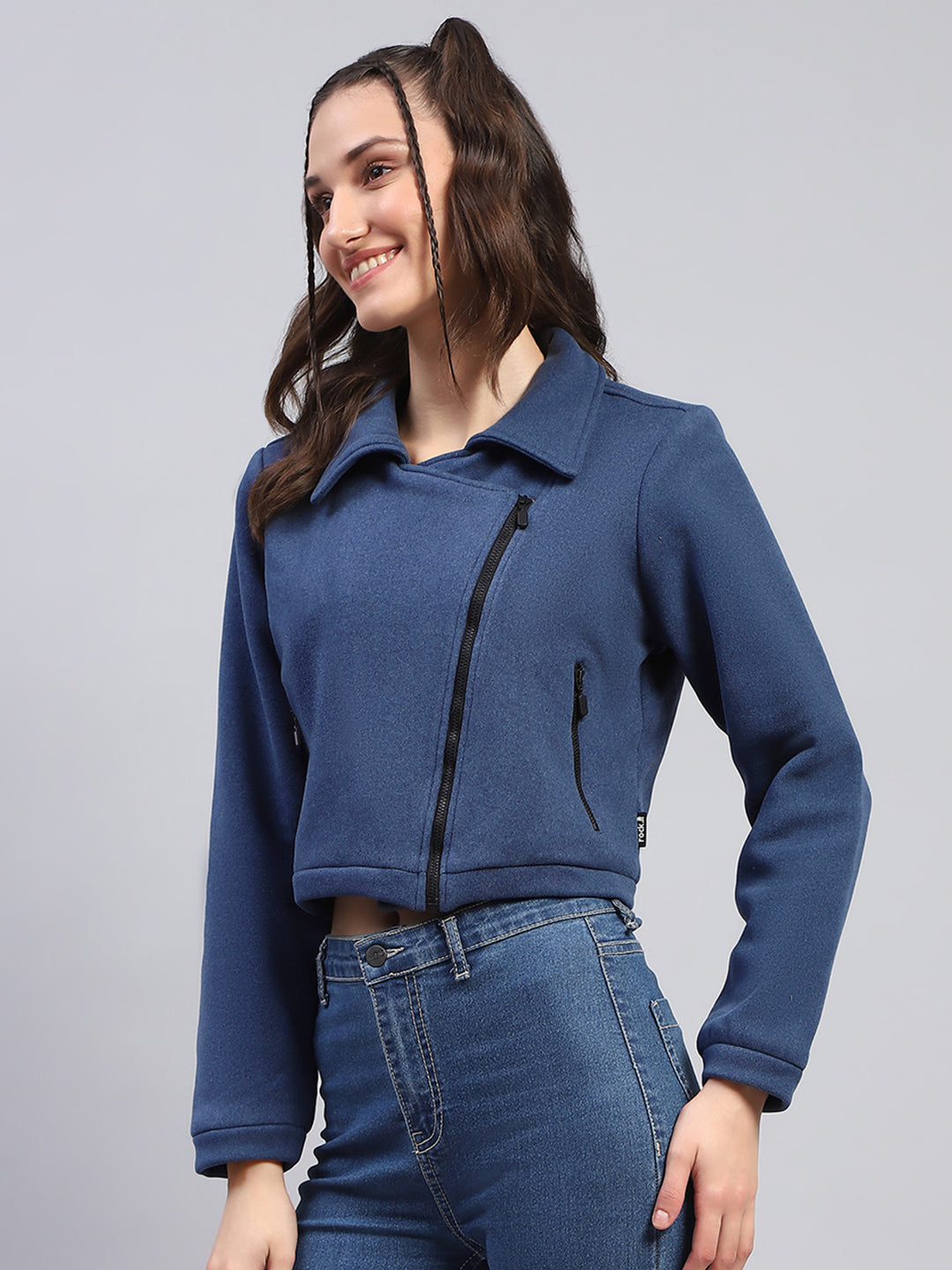 Rock.it Women Blue Solid Collar Full Sleeve Jacket
