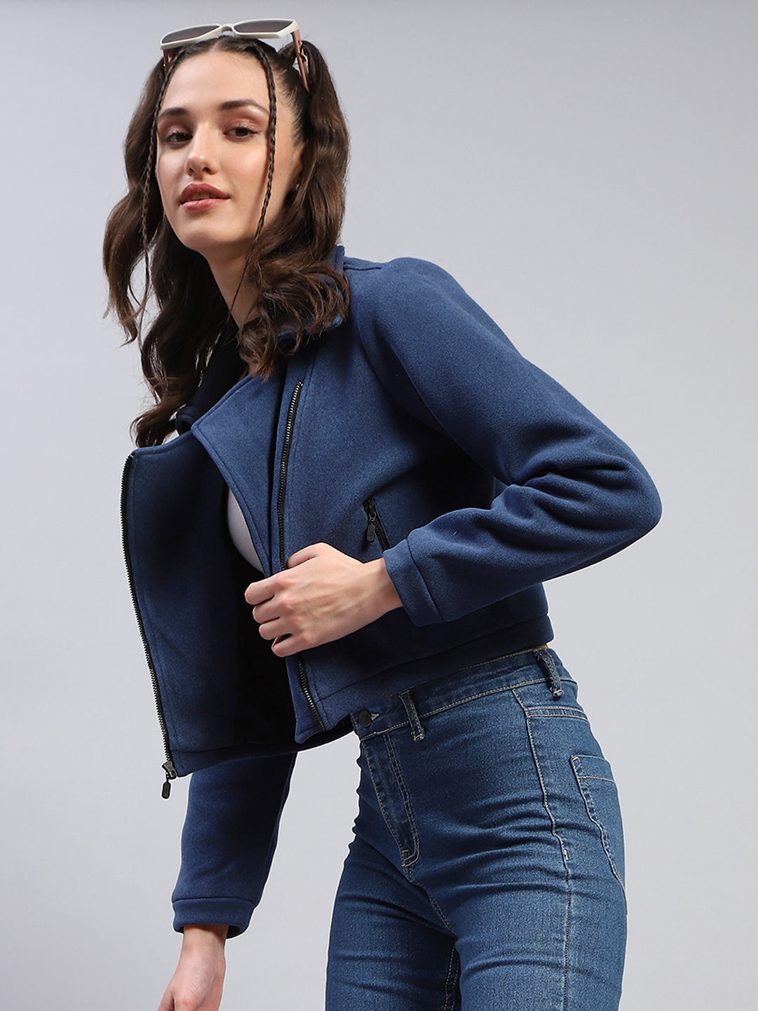 Rock.it Women Blue Solid Collar Full Sleeve Jacket