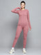 Rock.it Women Peach Self Design Round Neck Full Sleeve Tracksuit
