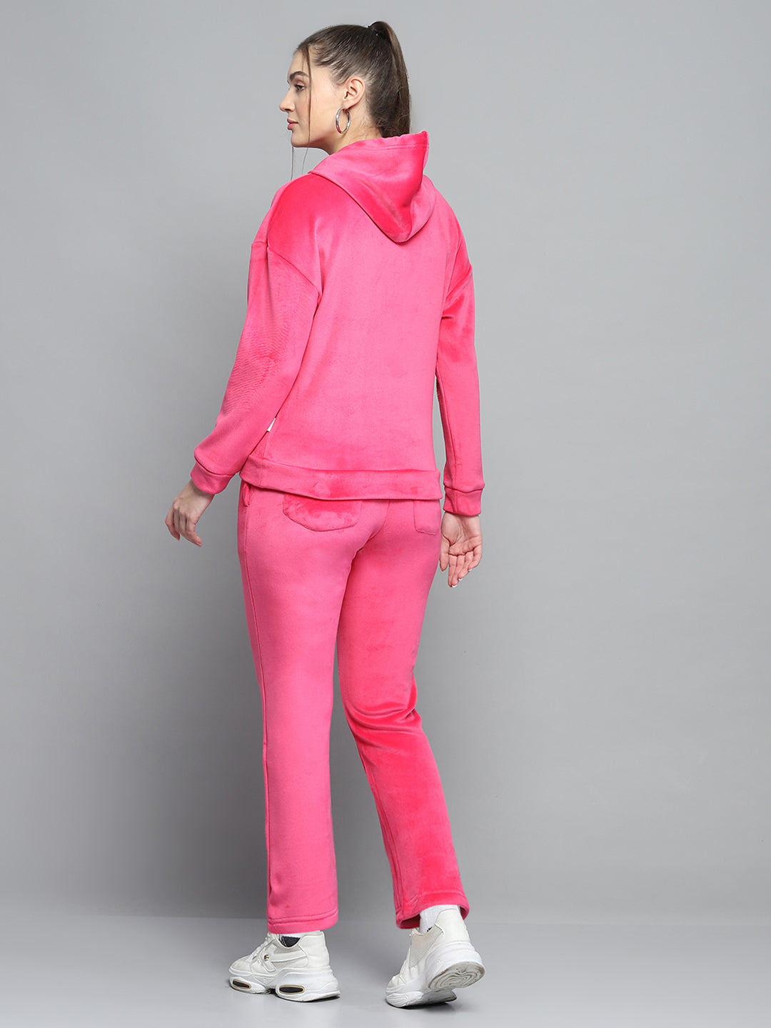 Rock.it Women Pink Solid Hooded Full Sleeve Tracksuit
