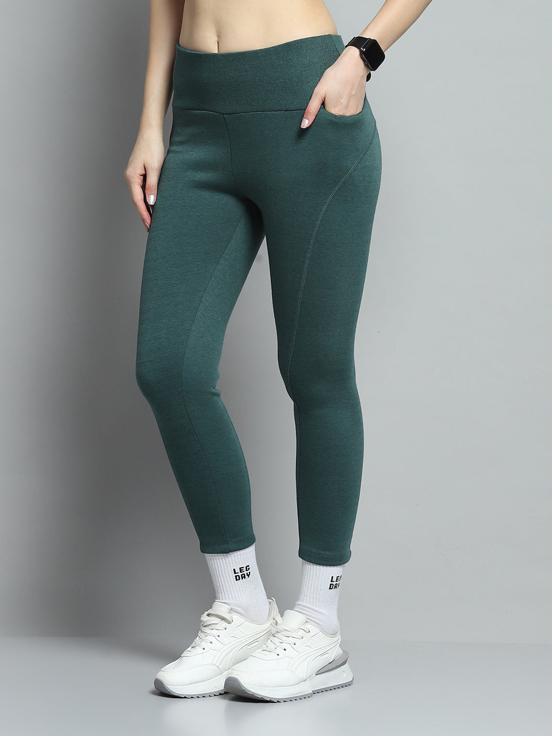 Rock.it Women Teal Blue Solid Mock Neck Full Sleeve Tracksuit