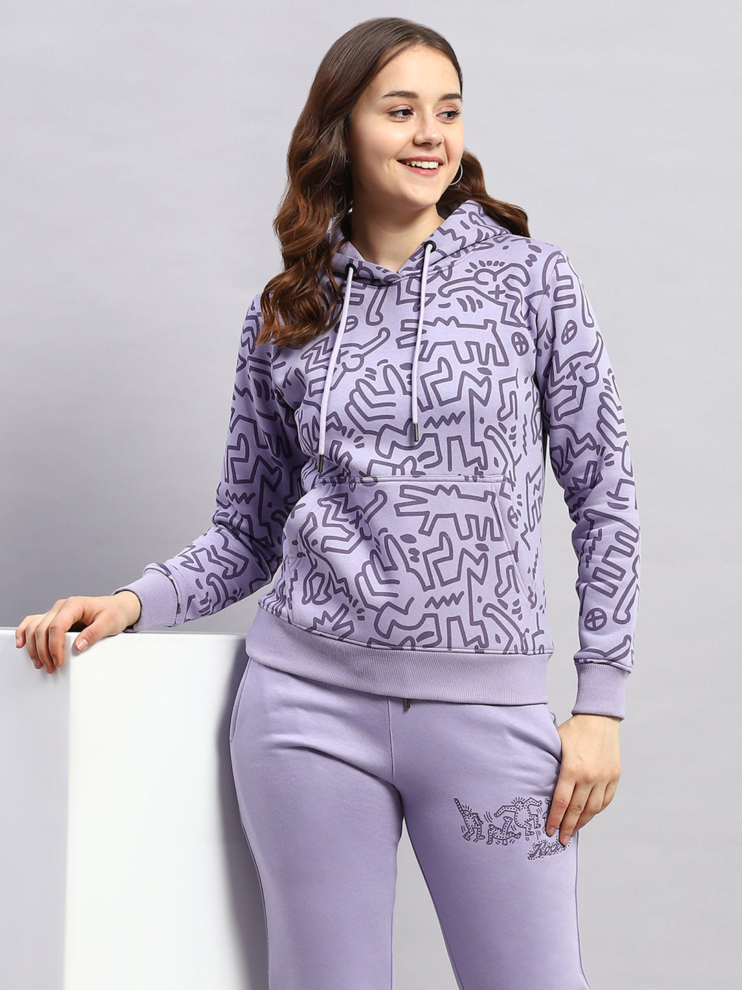 Rock.it Women Purple Printed Hooded Full Sleeve Tracksuit