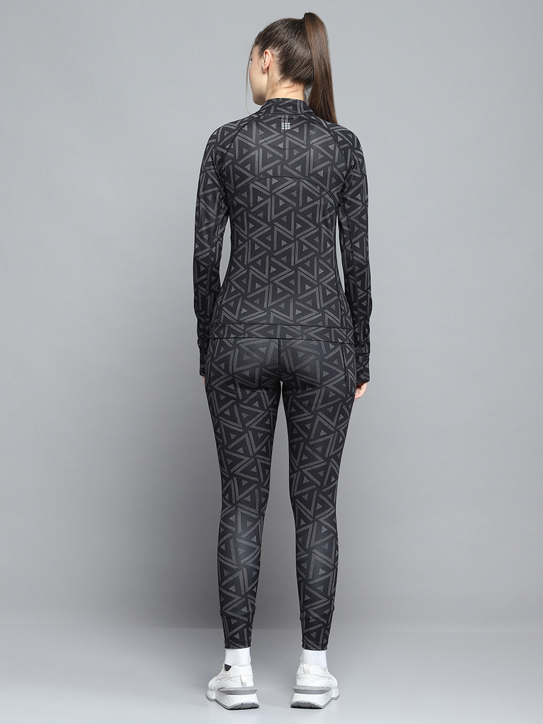 Rock.it Women Black Printed Mock Neck Full Sleeve Tracksuit