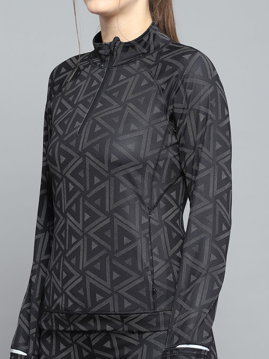 Rock.it Women Black Printed Mock Neck Full Sleeve Tracksuit