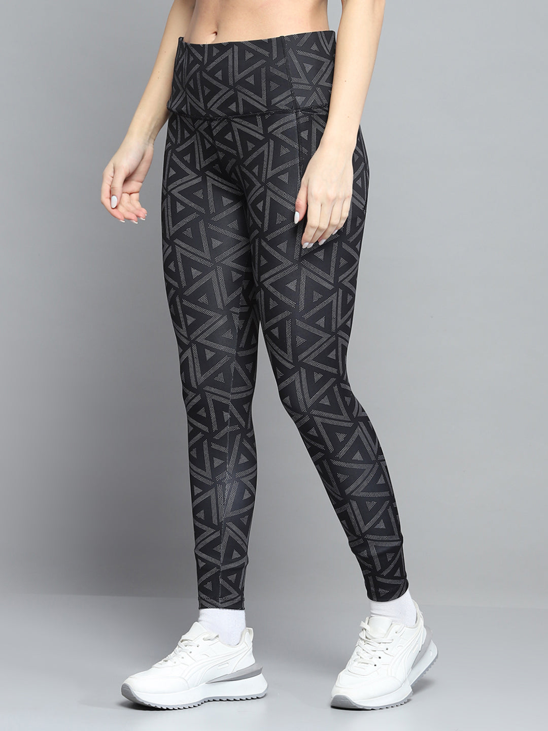 Rock.it Women Black Printed Mock Neck Full Sleeve Tracksuit