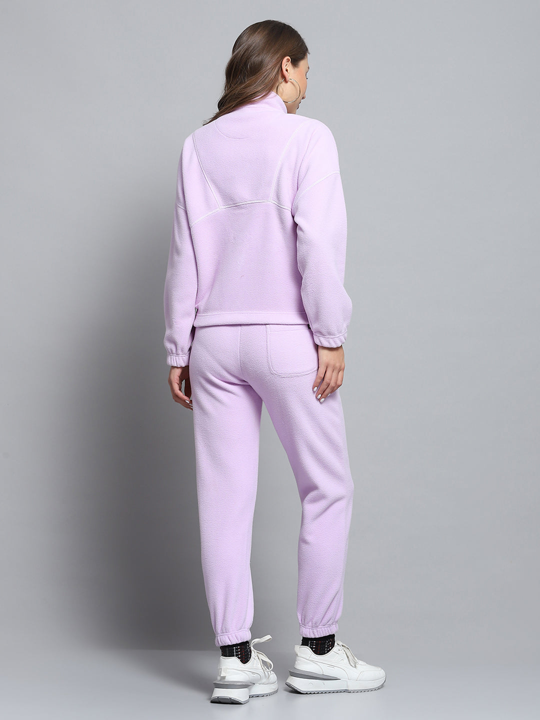 Rock.it Women Purple Solid Mock Neck Full Sleeve Tracksuit