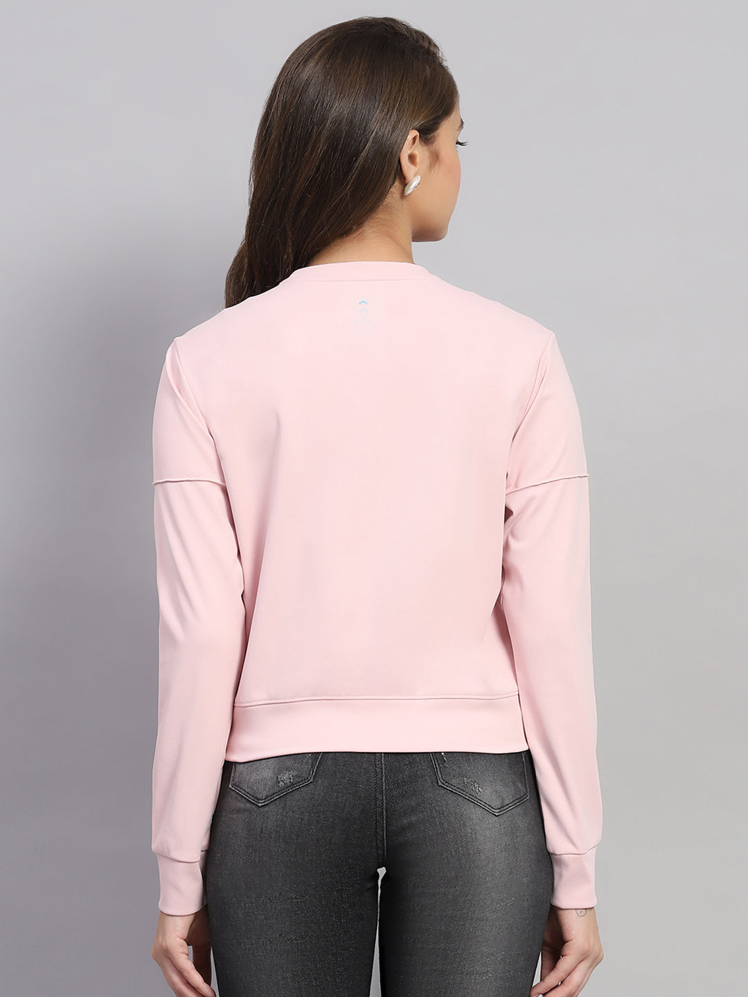 Rock.it Women Pink Solid Round Neck Full Sleeve Sweatshirt