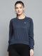 Rock.it Women Navy Blue Solid Round Neck Full Sleeve Sweatshirt