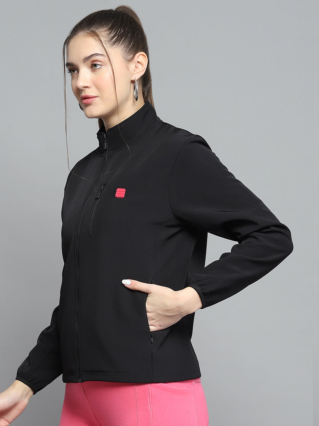Rock.it Women Black Solid Mock Neck Full Sleeve Sweatshirt
