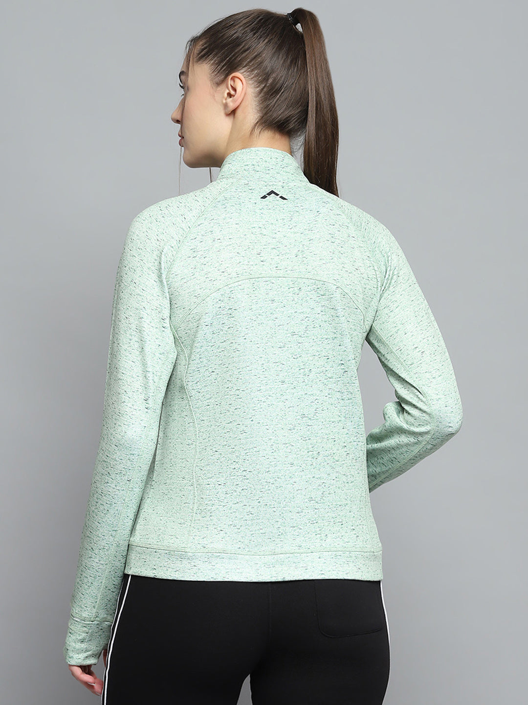 Rock.it Women Green Printed Mock Neck Full Sleeve Sweatshirt