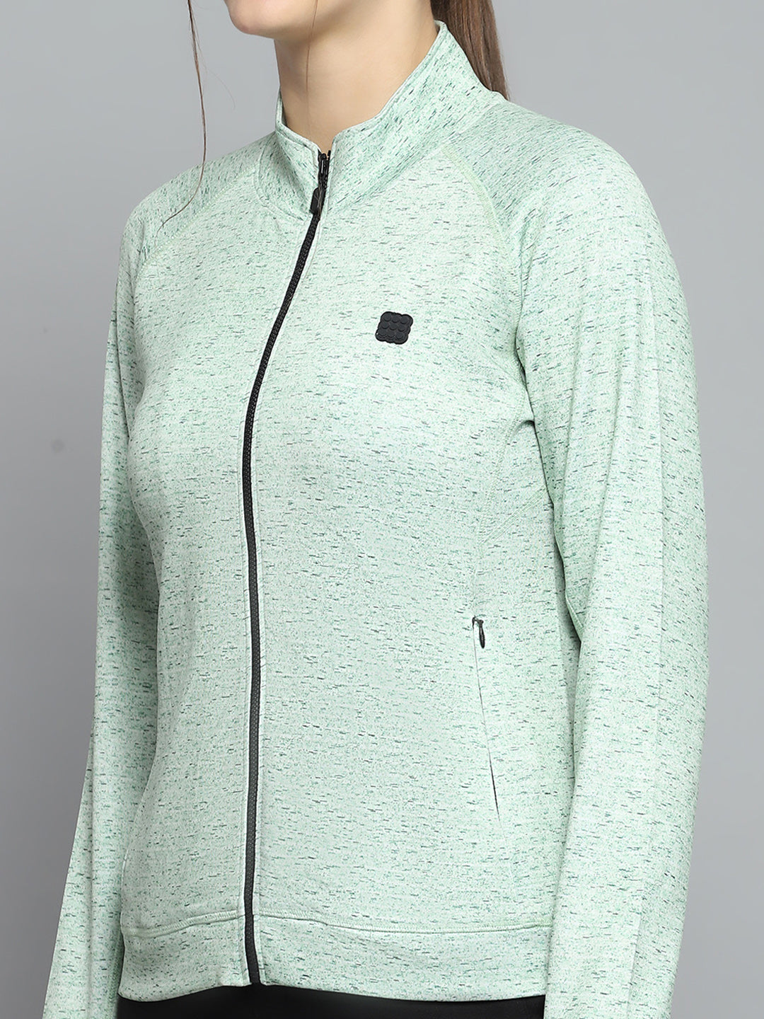 Rock.it Women Green Printed Mock Neck Full Sleeve Sweatshirt