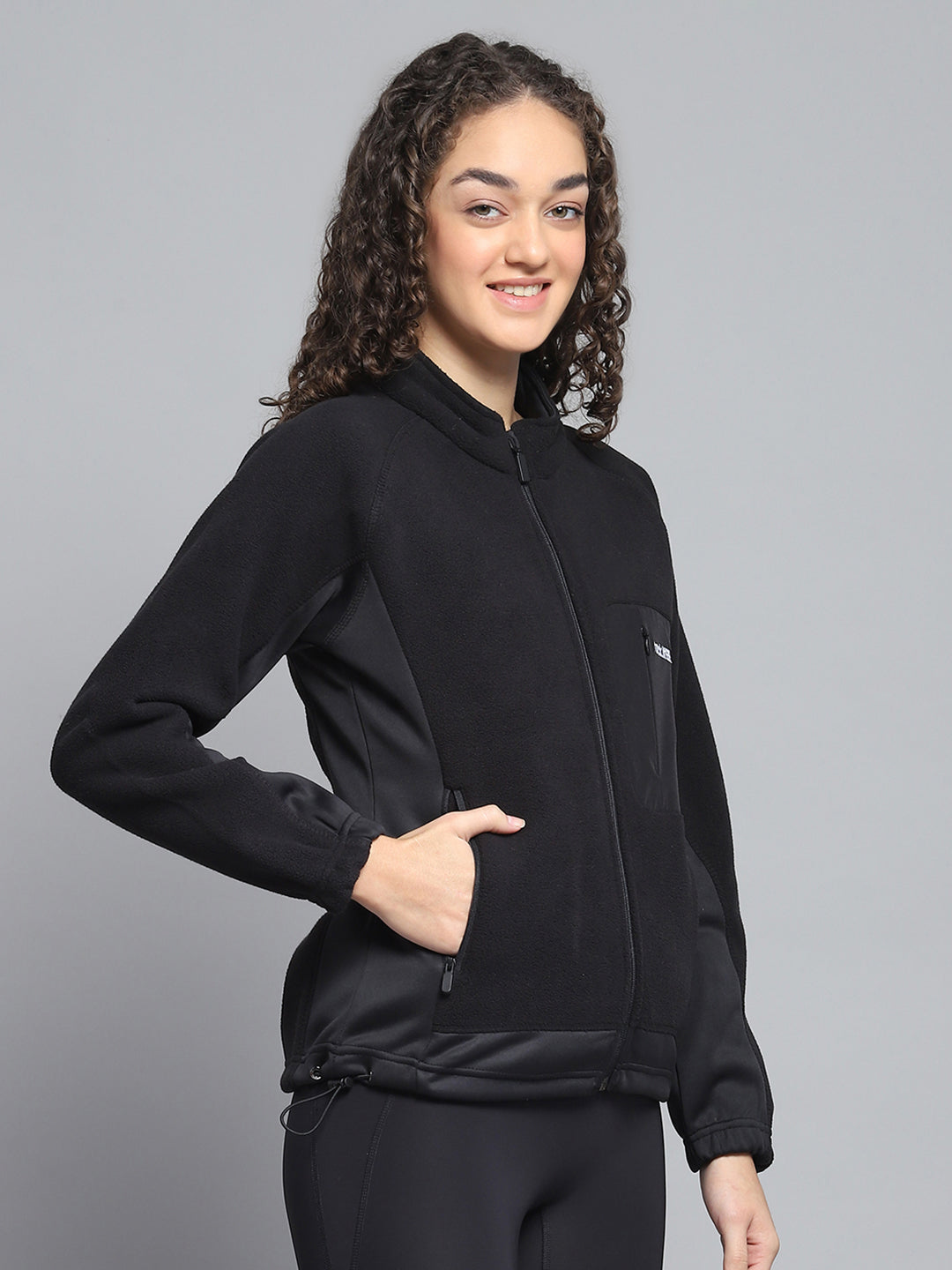 Rock.it Women Black Solid Mock Neck Full Sleeve Sweatshirt