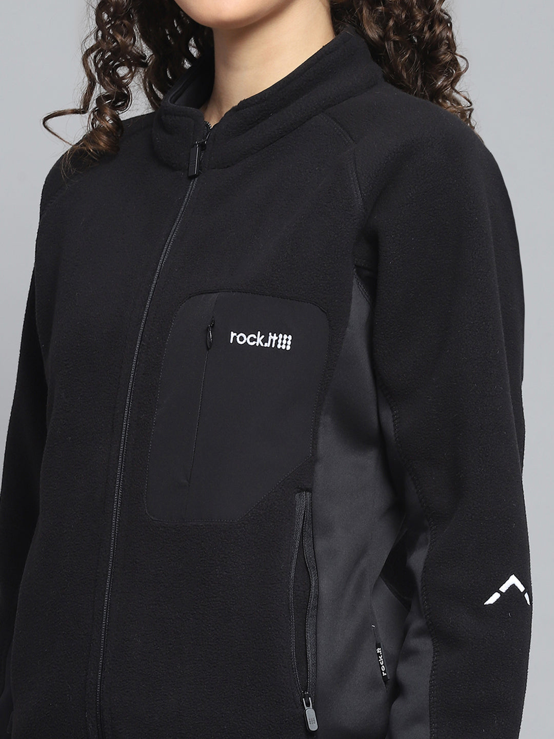 Rock.it Women Black Solid Mock Neck Full Sleeve Sweatshirt