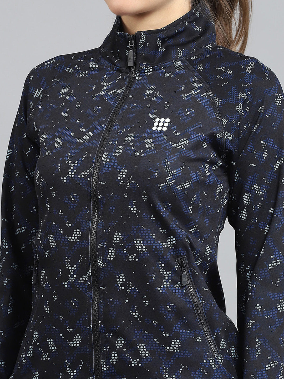 Rock.it Women Black Printed Mock Neck Full Sleeve Tracksuit