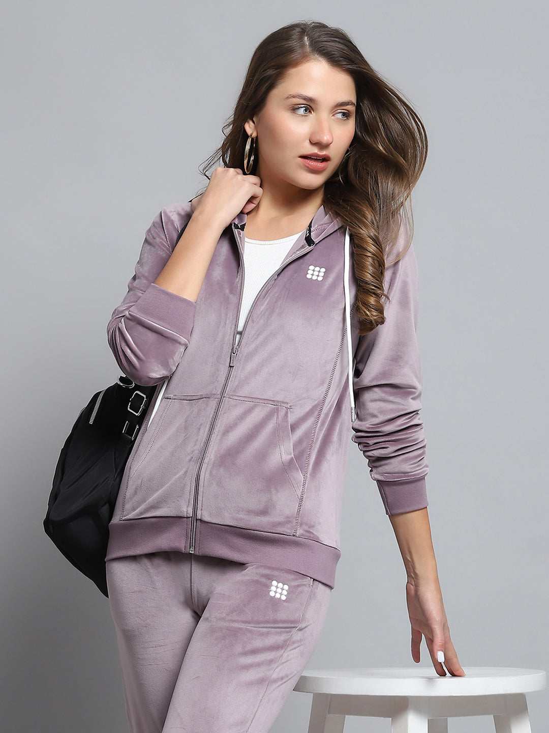 Rock.it Women Purple Solid Hooded Full Sleeve Tracksuit