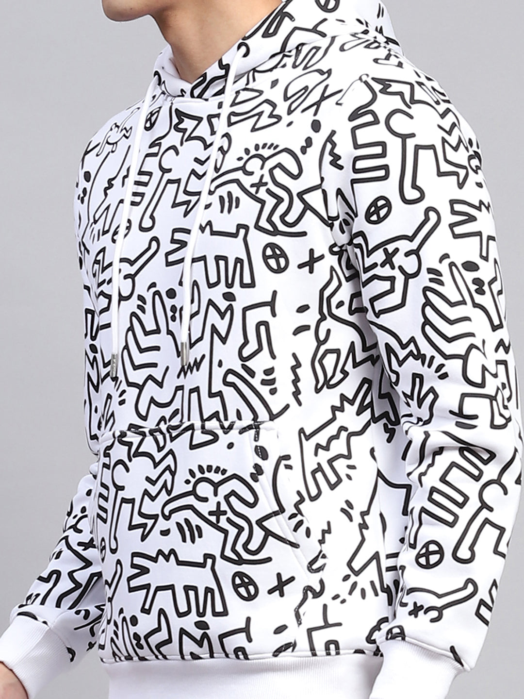Rock.it Men White Printed Hooded Full Sleeve Winter Tracksuit
