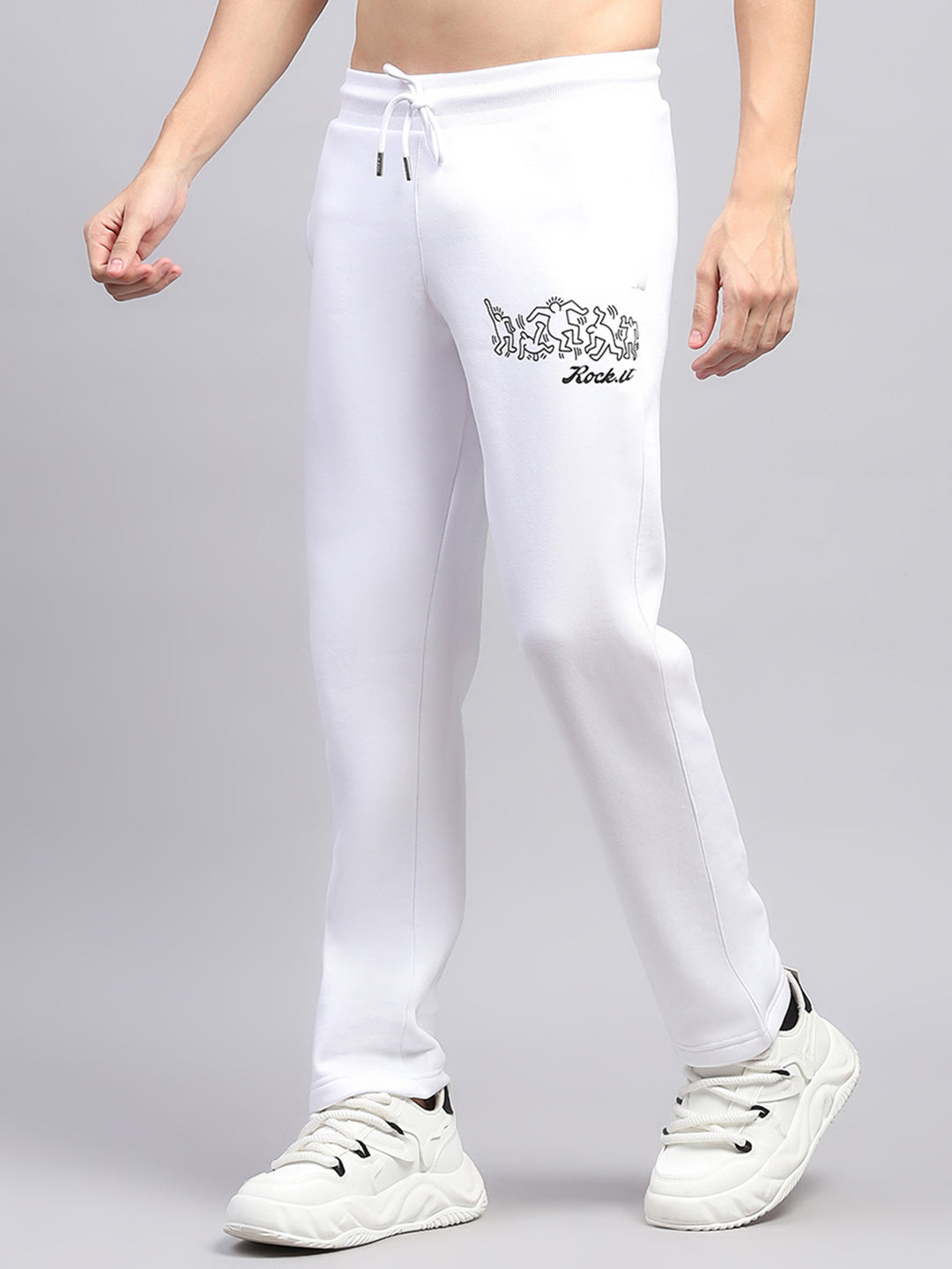 Rock.it Men White Printed Hooded Full Sleeve Winter Tracksuit