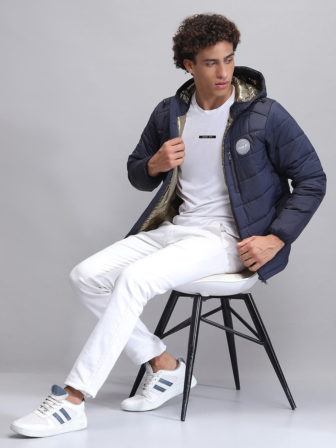 Rock.it Men Navy Blue Solid Hooded Full Sleeve Jacket